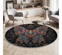 MIATCENRT Tapis Rond Psychédélique Rétro Papillon Datura 160cm, Lavable Antidérapant Tapis Décoratif Rond Noir pour Salon Chambre à Coucher, Doux Moquette pour Décoration Intérieure