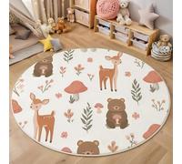 MIATCENRT Tapis Salon Carpette Rond Anti-Glissant Carpette, Dessins Animés Forêt Animaux Multicolore Salon Anti Slip Tapis de Sol Grand pour Couloir, Chambre, Cuisine, Salon, 100cm
