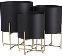 Mica Decorations Aries Pot de fleurs sur support - Lot de 3 - H32 x Ø24 cm - Noir