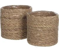 MICA Decorations Atlantic Lot de 2 paniers à Plantes, H 20 x Ø20 cm, jonc de mer, Marron Clair