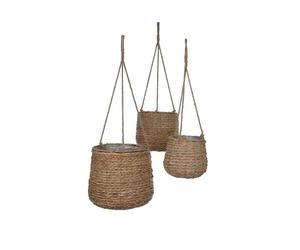 Mica Decorations Avalon Pot de fleurs - Set de 3 - H90 x Ø30 cm - Herbe de mer - Marron clair