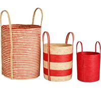 Mica Decorations Brooklyn Panier - Ensemble de 3 paniers tressés - Panier à plantes - Panier de rangement 42 x 35 cm - Papier, feuille de maïs - Rouge, marron clair