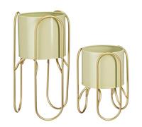 MICA Decorations Donau Cache-Pot sur Pied - Lot de 2 - Métal - H45 x Ø23 cm - Vert Clair, Doré