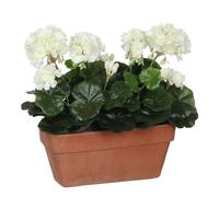 Mica Decorations – Plante artificielle Géranium blanc en jardinière terre cuite H40xL29xl13 cm