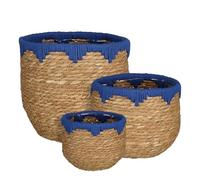 MICA Decorations Jorck Panier à Plantes - Lot de 3 - H24 x Ø26 cm - Jonc de mer - Bleu, Marron