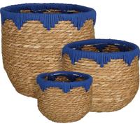 Mica Decorations Jorck Panier à plantes - Set de 3 - H24 x Ø26 cm - Herbe de mer - Bleu, Marron