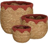 Mica Decorations Panier à plantes Jorck - Lot de 3 - H24 x Ø26 cm - Seagrass - Red, Brown