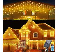 Micacorn Guirlande Lumineuse Rideaux,3M Étanche Rideau Lumineuse,0.8Mx16 Pcs Rideau Lumineux Solaire 8 Modes 128 LED Rideau Lumineux Télécommande Mariage Noël Partie Décoration de Vacances