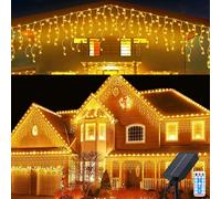 Micacorn Solaire Lumières de Glace de Noël, 10M 336 LEDs Rideaux Lumières avec Télécommande 56Pcs 8 Modes Étanche Rideau Cascade Lumineux de Noël Décoratives Pour Mariage Jardin Patio Fêtes