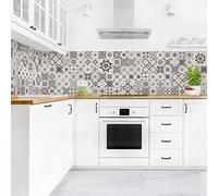 micasia Crédence de cuisine adhésive imperméable à motifs sans joint revêtement mural avec motif film rigide mat gris fond de hotte imitation carrelage style vintage 1113 (300x50cm)