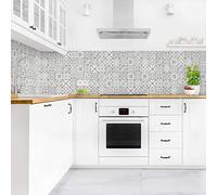 micasia Crédence de cuisine adhésive imperméable à motifs sans joint revêtement mural avec motif film rigide mat gris fond de hotte imitation carrelage style vintage 1160 (50x80cm)