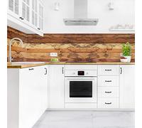 micasia Crédence de cuisine adhésive imperméable à motifs sans joint revêtement mural avec motif film rigide mat marron fond de hotte effet bois style maison de campagne 1218 (250x70cm)