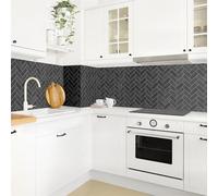 micasia Crédence de cuisine adhésive imperméable avec motif sans joint revêtement mural avec motif film rigide mat noir fond de hotte imitation carrelage 2077 (300x60cm)