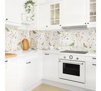 micasia Crédence de cuisine adhésive imperméable fleurs sans joint revêtement mural herbes film rigide mat multicolore fond de hotte 2039 (350x100cm)