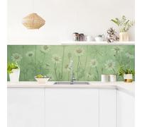 micasia Crédence de cuisine adhésive imperméable fleurs sans joint revêtement mural prairie fleurie film rigide mat vert fond de hotte aquarelle 2345 (315x90cm)