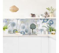 micasia Crédence de cuisine adhésive imperméable fleurs sans joint revêtement mural prairie fleurie film rigide mat bleu fond de hotte aquarelle 2339 (280x80cm)