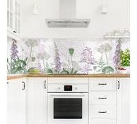 micasia Crédence de cuisine adhésive imperméable fleurs sans joint revêtement mural prairie fleurie film rigide mat vert fond de hotte style maison de campagne 2341 (315x90cm)