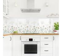 micasia Crédence de cuisine adhésive imperméable fleurs sans joint revêtement mural prairie fleurie film rigide mat blanc fond de hotte aquarelle 2355 (140x40cm)