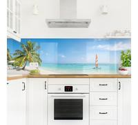 micasia Crédence de cuisine adhésive imperméable plage sans joint revêtement mural caraïbes film rigide mat turquoise fond de hotte style tropical 1914 (280x80cm)