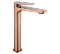 Mice BDN047-3ORC - Robinet mitigeur avec bec haut pour lavabo en laiton - Robinet de lavabo à bec long adapté à l'eau froide/chaude - Série Napoli Or rose brossé