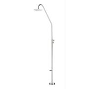 Mice - Douche extérieure en acier inoxydable 316 pour piscine et jardin, pulvérisateur rond 25 cm, hauteur 232 cm, avec robinet pour pieds, couleur acier brossé