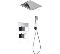 Mice - Ensemble douche encastrée plafond thermostatique - Pommeau de douche extra-plat de plafond, carré de 40 cm x 40 cm de côté avec précadre, robinetterie de salle de bain effet pluie couleur