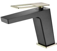 MICE - Robinet de lavabo - Robinetterie de salle de bain monocommande pour lavabo à levier carré série Suède BDC032-1NGOLD noir mat et or brillant