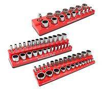 MichaelPro MP014003 Lot de 3 clés à douille magnétiques - 1/4", 3/8" et 1/2" SAE Support de ouille de qualité professionnelle - Kit de douilles pour boîtes à outils (SAE), rouge