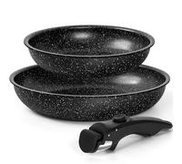 MICHELANGELO Ensemble de poêles à frire antiadhésives avec poignée amovible, 20 cm, 26 cm, poêle à frire en granit, sans PFOA, passe au four, noir