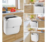 MICHIHOMIE Poubelle Suspendue Cuisine avec Couvercle, Petite Poubelle Murale Pliable 10L pour Cuisine Salle de Bain Chambre Portes Bureau Voiture Camping (Blanc)