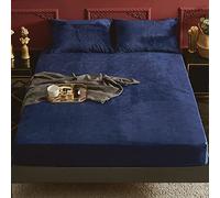 Michorinee Drap Housse en Polaire 140x200 Bonnet 30 cm Bleu Marine - Toucher Cachemire - Drap de lit Flanelle Microfibre Super Chaud pour Matelas Épais