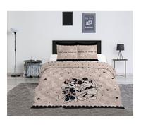 Mickey et Minnie, Parure de Lit double Polycoton Imprimée Réversible, Housse de Couette 240x220 cm, Taies d’Oreiller 65x65 cm