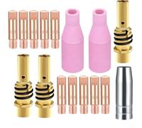 Micpointik Kit de buses de brûleur de soudage pour MB15 15AK MIG MAG, cuivre laiton céramique, haute conductivité, kit de pièces de rechange avec 2 buses en céramique, 1 buse en métal, 3 supports, 10