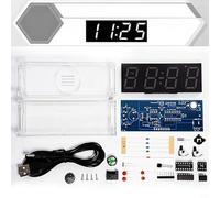 Micpointik Kit d'horloge DIY avec DS1302, affichage LED à 4 chiffres pour l'heure, la date, la température, la luminosité réglable et la fonction réveil, kit d'apprentissage électronique pour