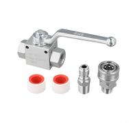 Micpointik Robinet sphérique haute pression pour nettoyeur haute pression, 4500 PSI, 3/8" pour raccord rapide avec adaptateurs, vanne d'arrêt pour tuyaux et pompes, argent (3/8)