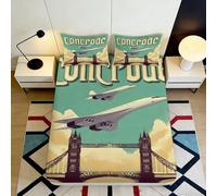 Microfiber Doux London Bridge Drap Housse imprimé 3D Concorde Avion protège-Matelas pour Cadeau Pendaison de crémaillère Mariage Anniversaire 90x200x25cm