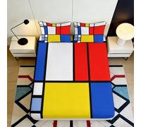 Microfiber Doux Mondrian Color Block Fitted Sheet Impression 3D Art Abstraite Bed Cover Cadeau Maison Mariage Anniversaire 90x200x25cm