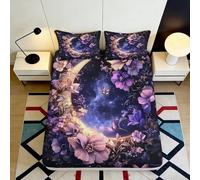 Microfiber Doux Moon Blossom Fitted Sheet Impression 3D Galaxy Violet Mattress Cover pour Chambre Cadeau décoration 90x200x25cm
