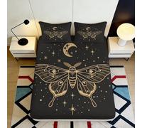 Microfiber Doux Moth Moon Fitted Sheet Impression 3D Starry Night Bed Cover pour Cadeau Mariage Anniversaire Maison 90x200x25cm