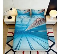 Microfiber Doux Piscine Imprimé 3D Drap-Housse Bleu Ligne d’Eau Bed Sheet Cadeau Maison Mariage Décoration Chambre Respirable 90x200x25cm
