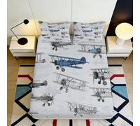 Microfiber Doux Vintage Aircraft Fitted Sheet Impression 3D Blue Plane Bed Cover pour Cadeau Maison Mariage Anniversaire 90x200x25cm