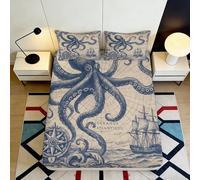 Microfiber Doux Vintage Octopus Fitted Sheet 3D Printed Nautical Ship Bed Cover pour Cadeaux Chambre Maison décoration 90x200x25cm