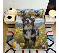 Microfiber matelassé Chien Champ Fleuri Bed Sheet, Toucher dou, 3D Printed, Cadeau Maison, Facile à Retirer, Chambre d'amis, Protection Matelas 140x200x25cm
