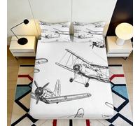 Microfibre Avion Vintage Housse de Matelas Impression 3D Rétro Aircraft Bed Sheet Respirant Décor Cadeau Maison Chambre Amis 90x200x25cm