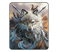 Microfibre Couverture, 3D Loup de feu Tête de Crâne Licorne Loup Guerrier Bohémien Couverture Voyage Couvre-lit Couverture Polaire Couverture Couverture pour lit canapé 150x200 cm (Guerrier loup)