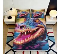 Microfibre Dinosaure Coloré Drap Housse 3D Imprimé Anti-dérapant Protection Matelas Lavable Décoration Chambre Cadeau 90x200x25cm