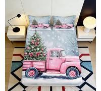 Microfibre dou Housse de Matelas Camion Noël Rose, Impression 3D, Antidérapant, Lavable, Protection Literie, Décor Chambre Cadeau, Set de Lit Original, 160x200x25cm