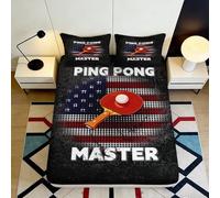 Microfibre dou Housse de Matelas imprimée 3D Motif Raquette ping-Pong Drapeau américain, Cadeau Chambre invité, résistant à la poussière 90x200x25cm
