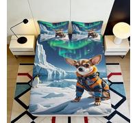 Microfibre Douce Arctic Aurora Drap-Housse Impression 3D Chien Pingouin Housse de Matelas Cadeau Décor 90x200x25cm
