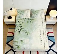 Microfibre Douce Bambou Encre Housse de Matelas Impression 3D Aquarelle Verte Drap pour Chambre Cadeau Maison invités 90x200x25cm